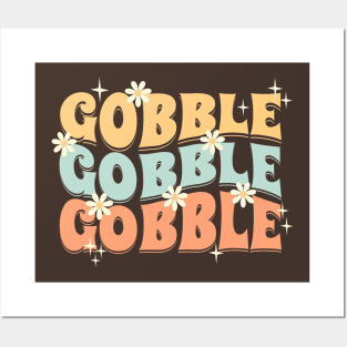 Gobble Gobble Retro Groovy Thanksgiving Turkey Posters and Art